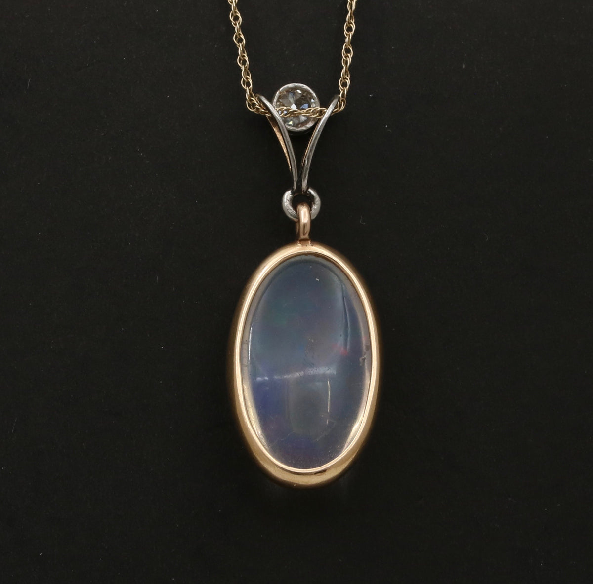 Vintage Jelly Opal and Diamond Platinum Pendant
