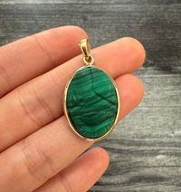 Vintage Malachite and 14K Gold Scarab Pendant