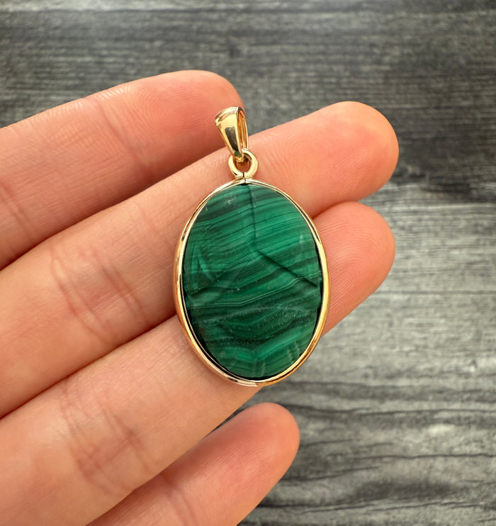 Vintage Malachite and 14K Gold Scarab Pendant