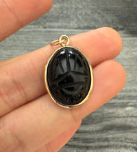 Vintage Carved Onyx Scarab and 14K Gold Pendant