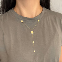 Celestial Star Lariat 18K Gold Necklace, 17"-18" Long
