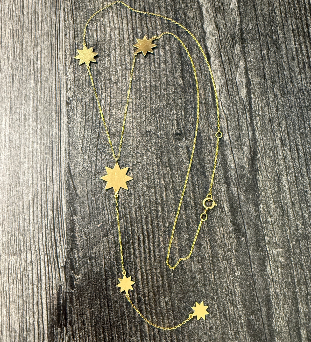 Celestial Star Lariat 18K Gold Necklace, 17"-18" Long