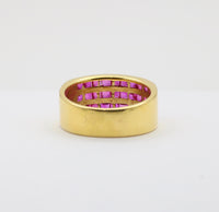 Triple Row Natural Ruby and 18K Gold Wide Band