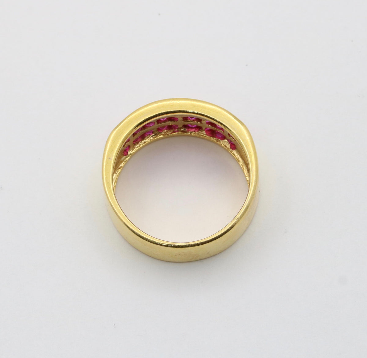 Triple Row Natural Ruby and 18K Gold Wide Band