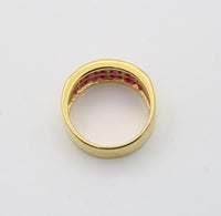 Triple Row Natural Ruby and 18K Gold Wide Band
