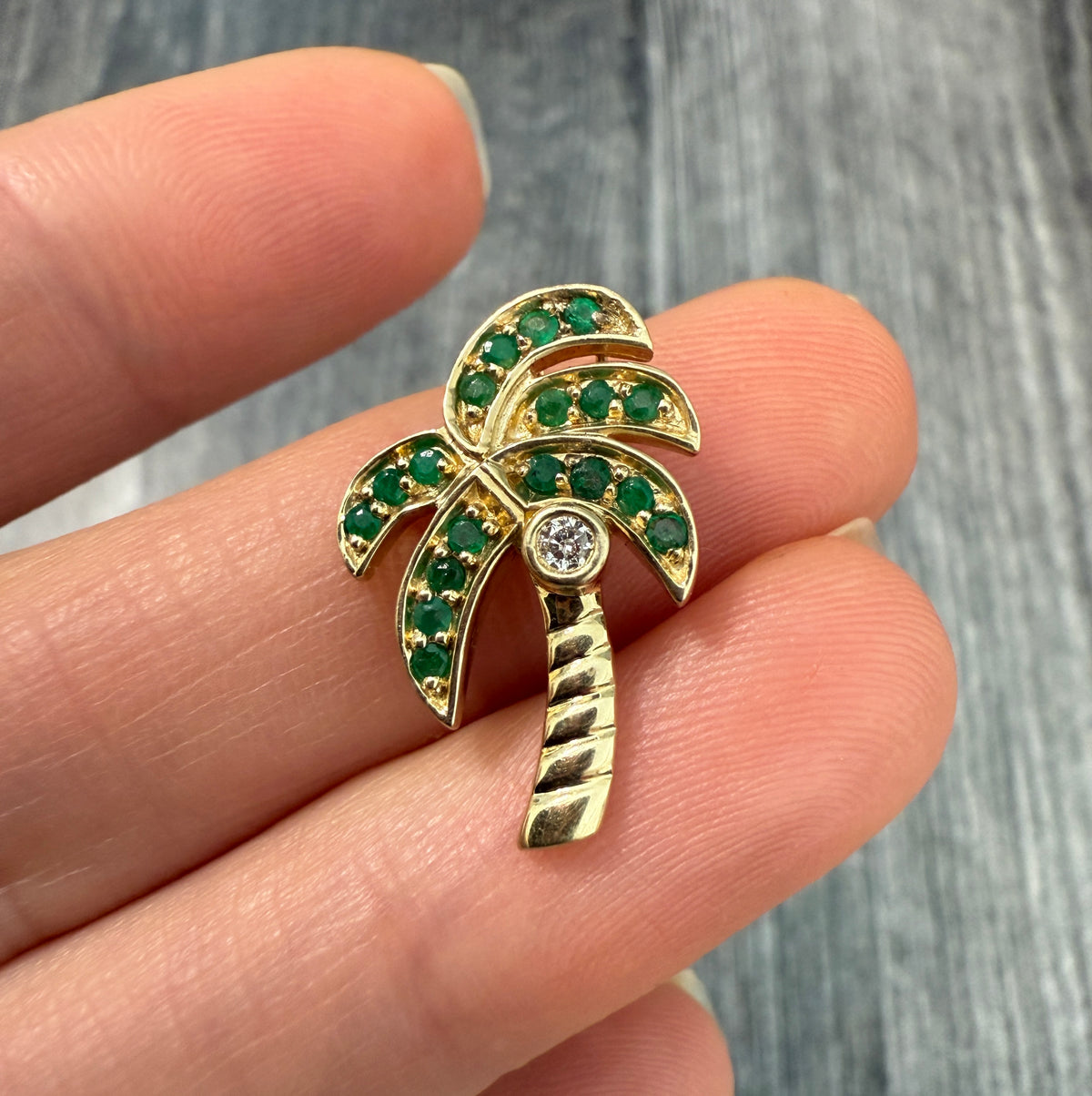 Diamond and 14K Gold Green Tropical Palm Tree Charm