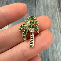 Diamond and 14K Gold Green Tropical Palm Tree Charm