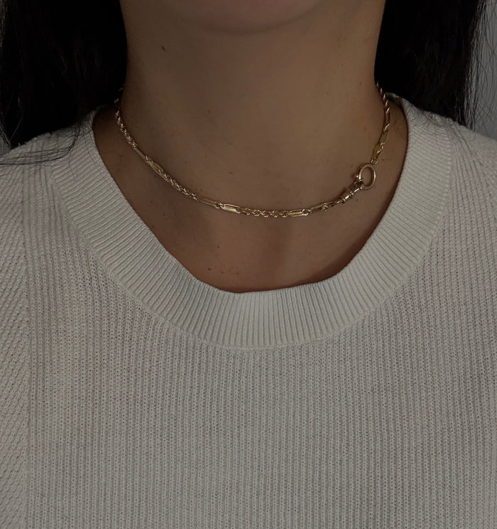 Vintage 14K Gold Rope & Bar Link Watch Chain With Dog Clip