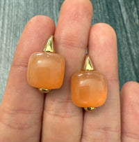 Orange Moonstone (?) and 18K Gold Leverback Earrings