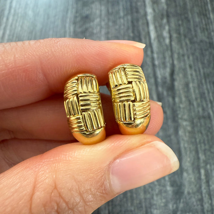 Basketweave 18K Gold Huggie Earrings