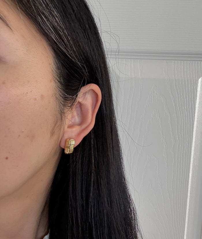Basketweave 18K Gold Huggie Earrings