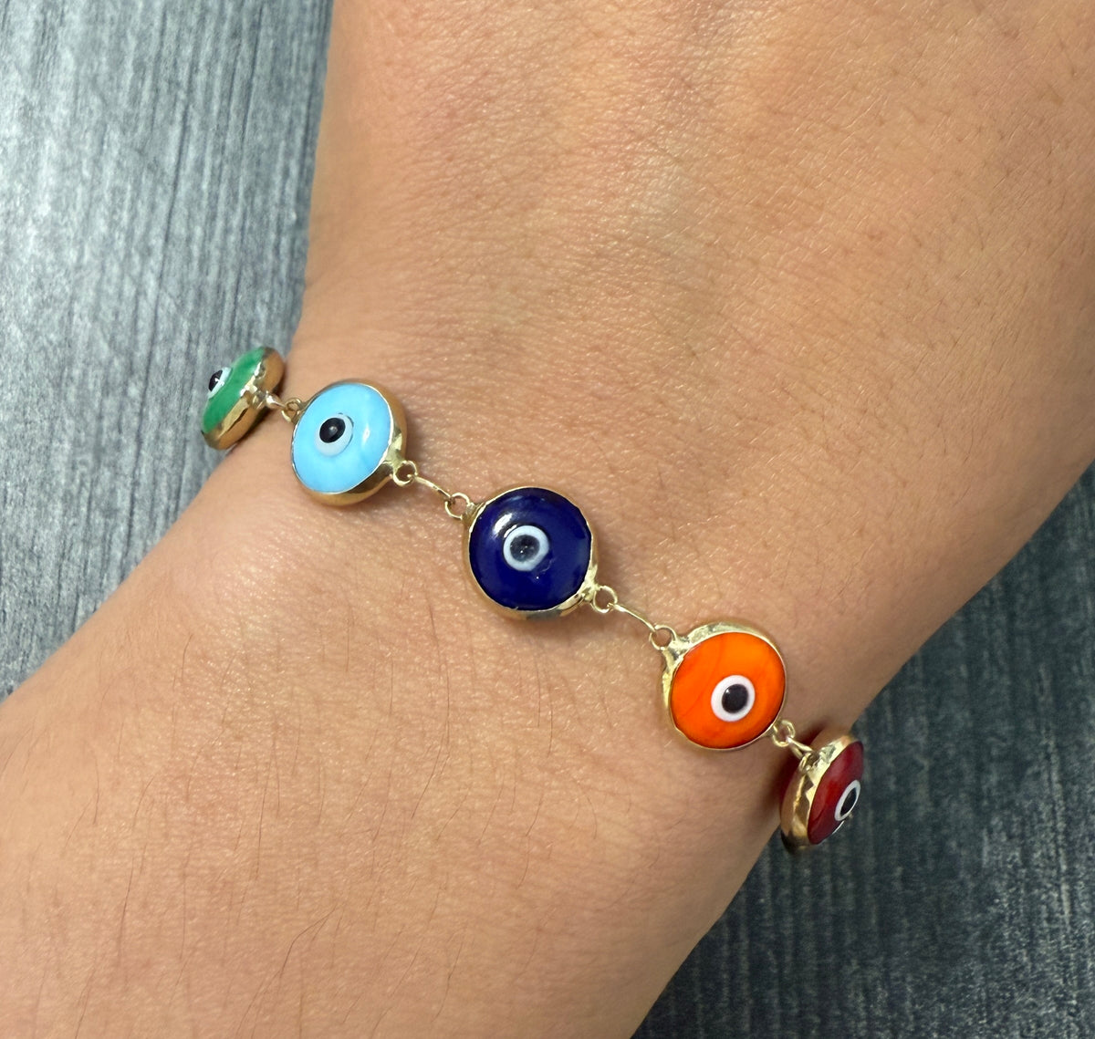 Multicolor Bead Evil Eye Bracelet in 14K Gold