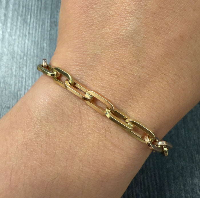 Vintage Two Tone 14K Gold Oval Paperclip Bracelet, 7.5" Long