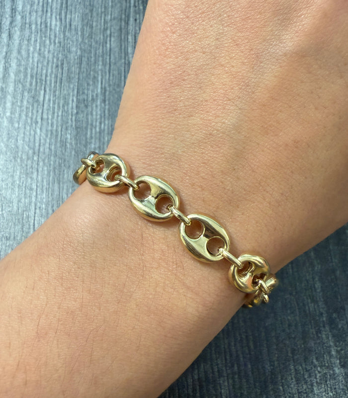 Large 14K Gold Puffy Mariner Link Bracelet
