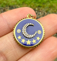 Foundrae Blue Crescent 18K Gold and Diamond Champleve Medallion Charm