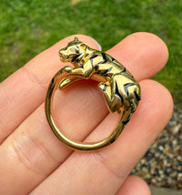 Figural 18K Gold, Diamond, and Enamel Tiger Ring