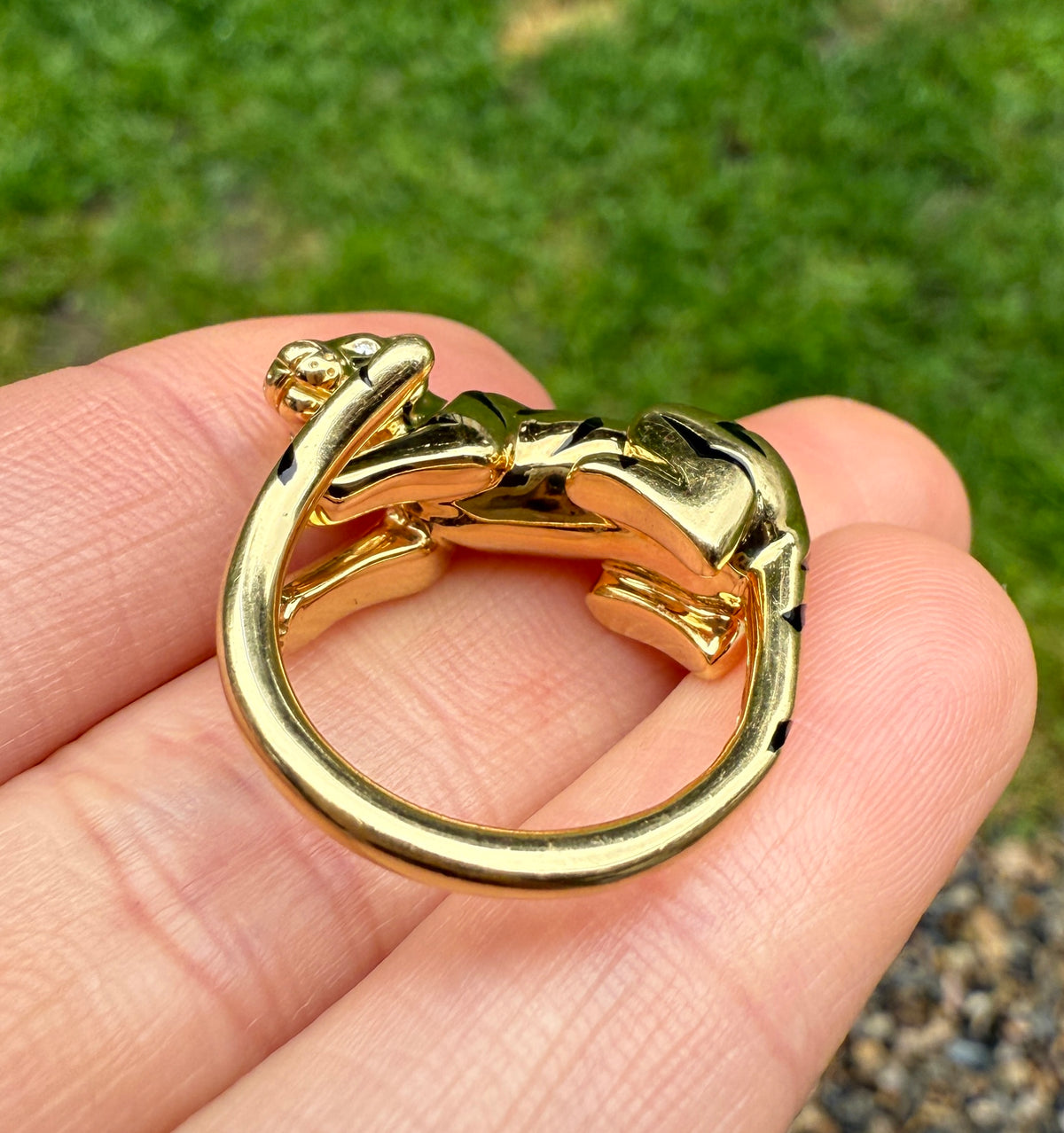 Figural 18K Gold, Diamond, and Enamel Tiger Ring