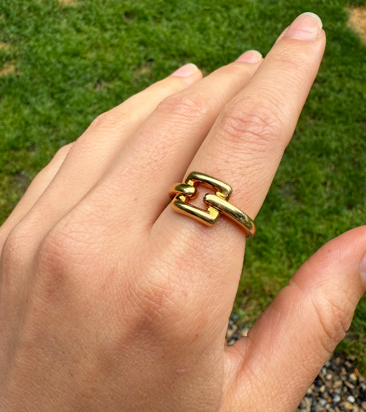 Tiffany & Co 18K Gold Biscayne Buckle Ring, Size 8