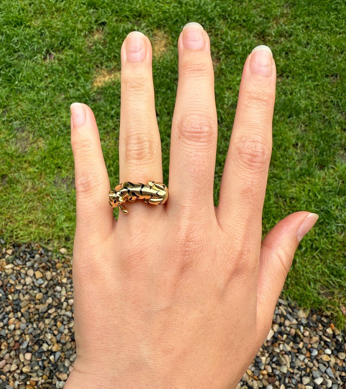 Figural 18K Gold, Diamond, and Enamel Tiger Ring