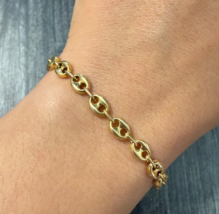 Small 14K Gold Puffy Mariner Link Bracelet, 6.75" Long