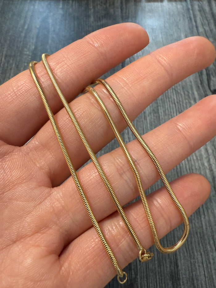Thin 14K Gold Tubular Snake Chain, 15" Long