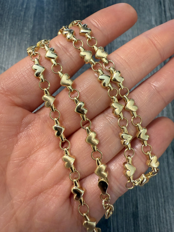 Puffy Heart Link Chain in 14K Gold, 16.5" Long
