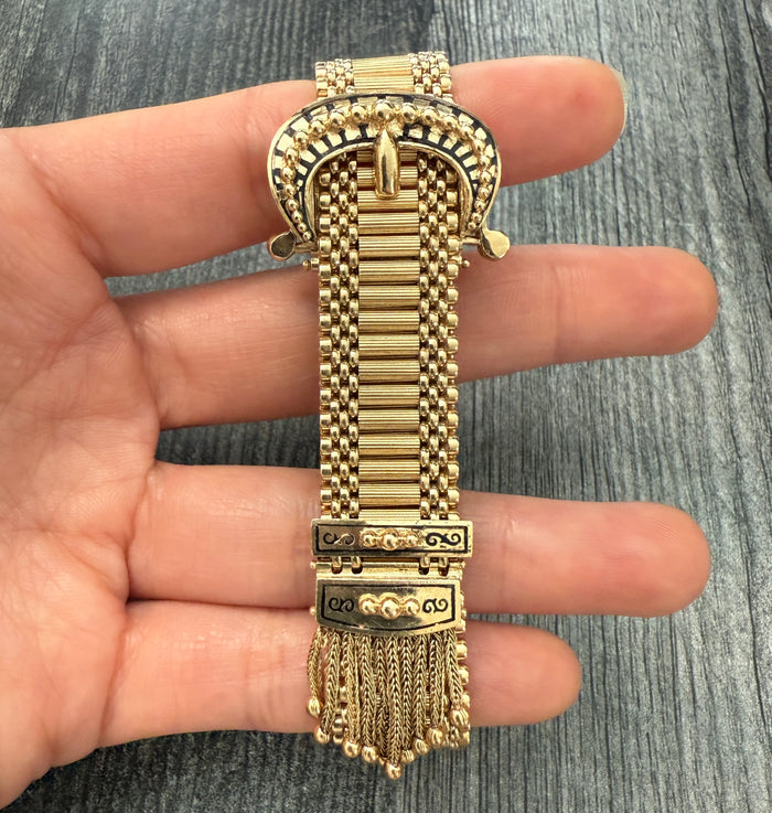 Midcentury Buckle Watch Style Bracelet in 14K Gold With Adjustable Length