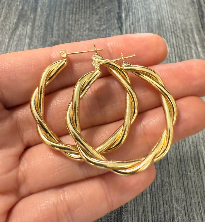 Vintage 14K Gold Twist Hoop Earrings