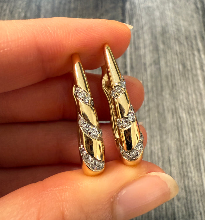 Diamond and 14K Gold Elongated Huggie Earrings
