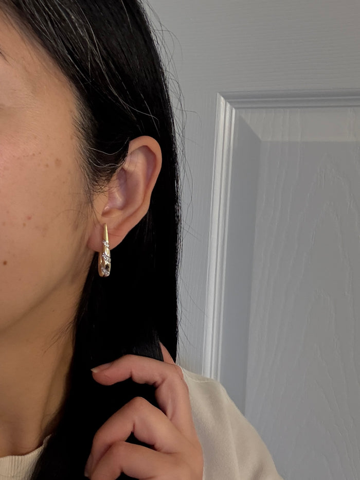 Diamond and 14K Gold Elongated Huggie Earrings