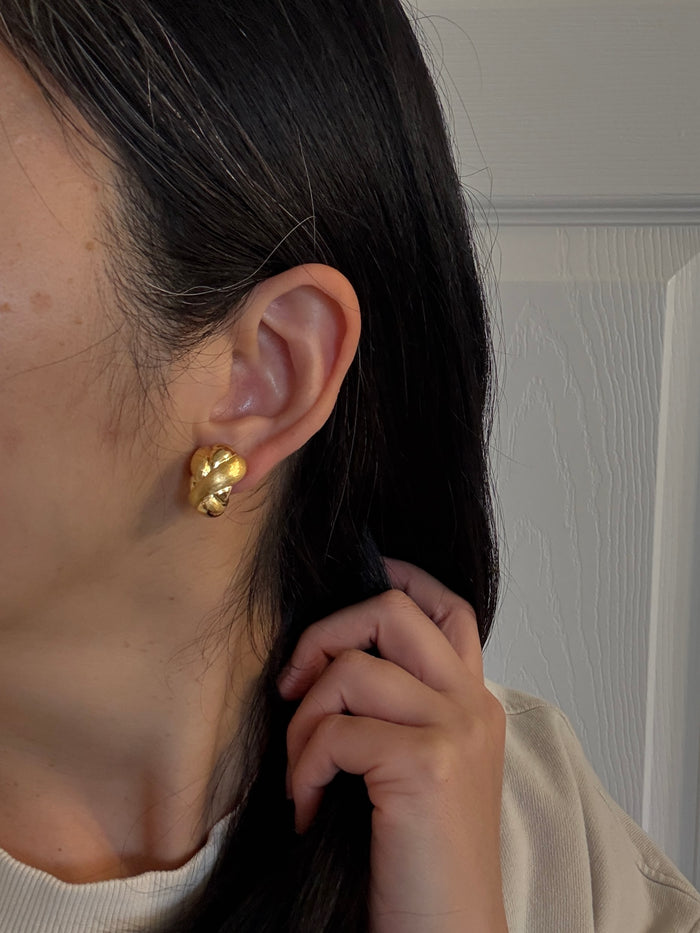 Satin Finish 18K Gold "X" Huggie Earrings