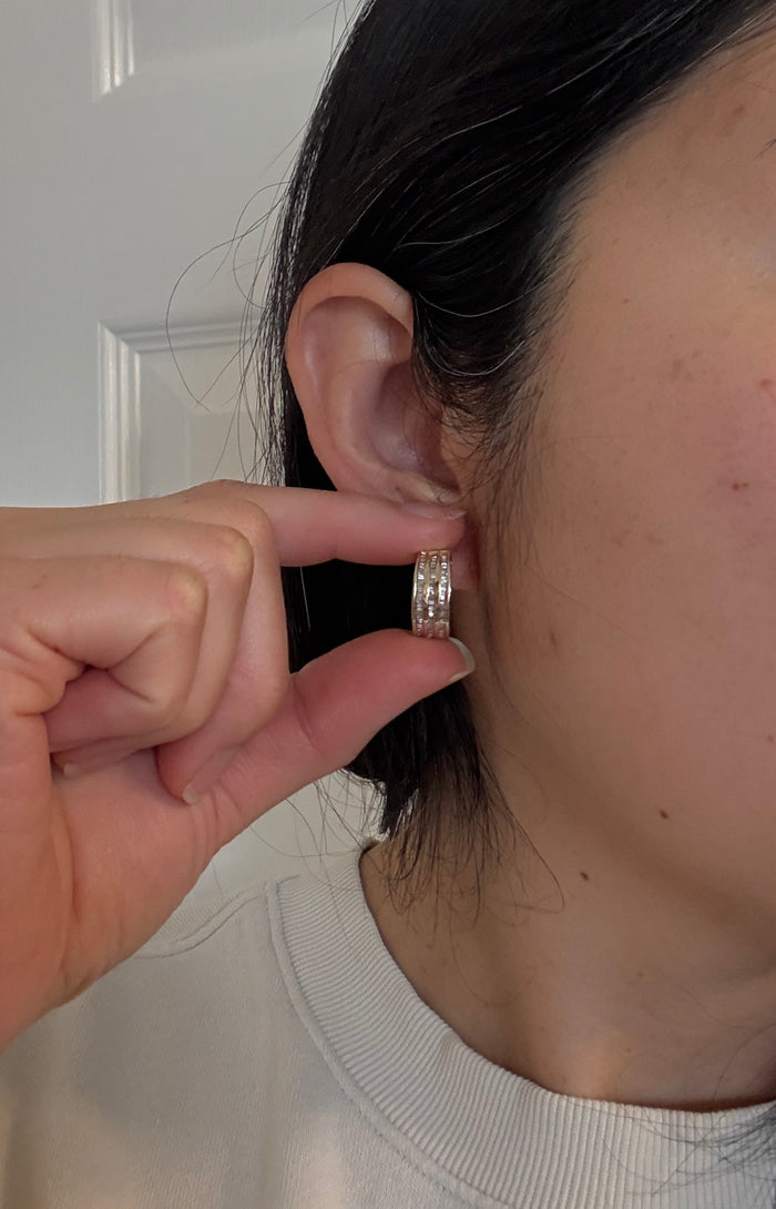 Baguette Diamond and 14k Gold Huggie Earrings