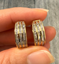 Baguette Diamond and 14k Gold Huggie Earrings