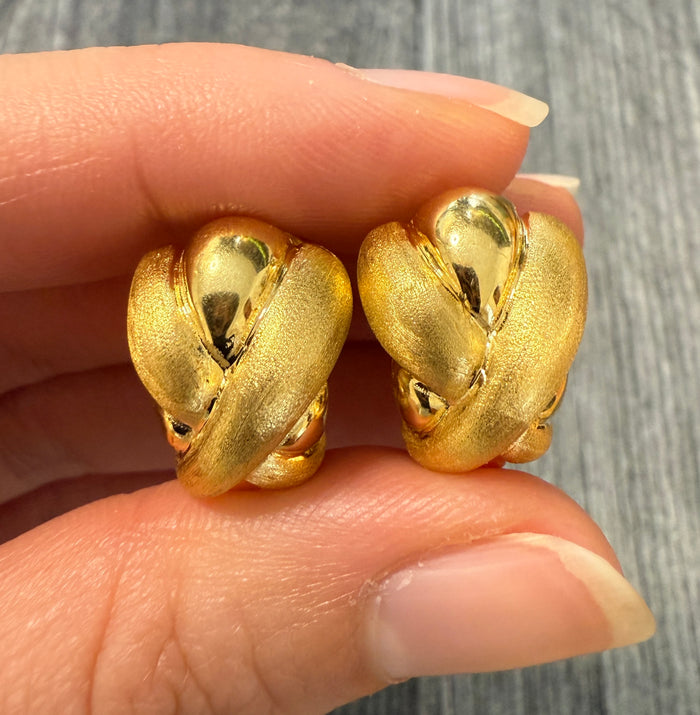 Satin Finish 18K Gold "X" Huggie Earrings