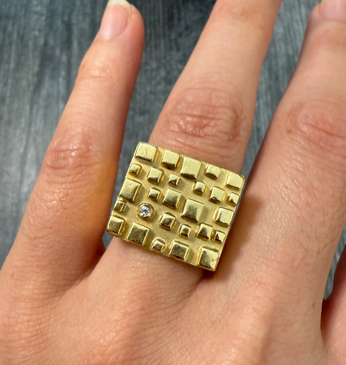 Abstract Geometric Squared Statement Ring in 18K Gold