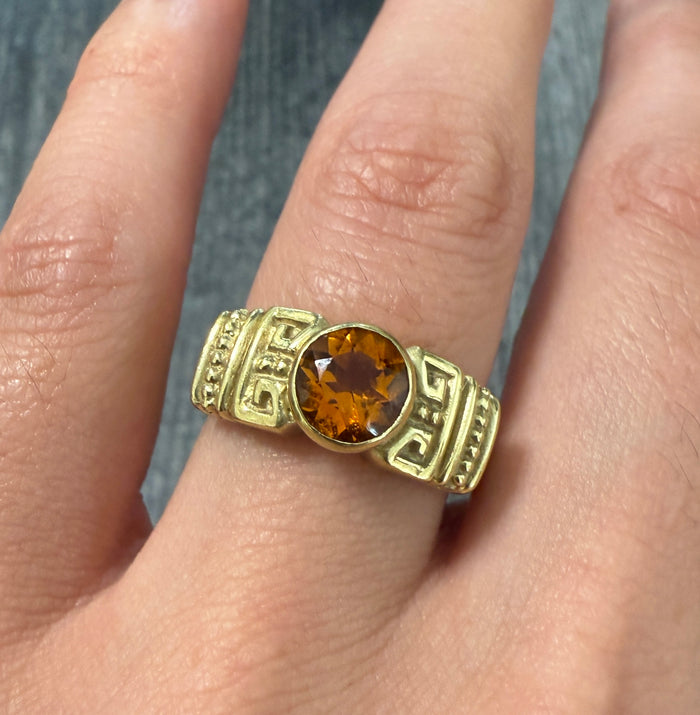 Citrine and 14K Gold Greek Key Style Band