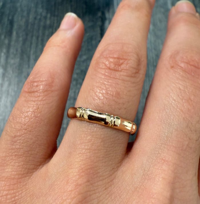 Vintage 14K Gold Bamboo Band, Ring Size 7.5