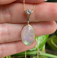 Vintage Jelly Opal and Diamond Platinum Pendant