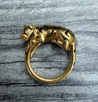 Figural 18K Gold, Diamond, and Enamel Tiger Ring