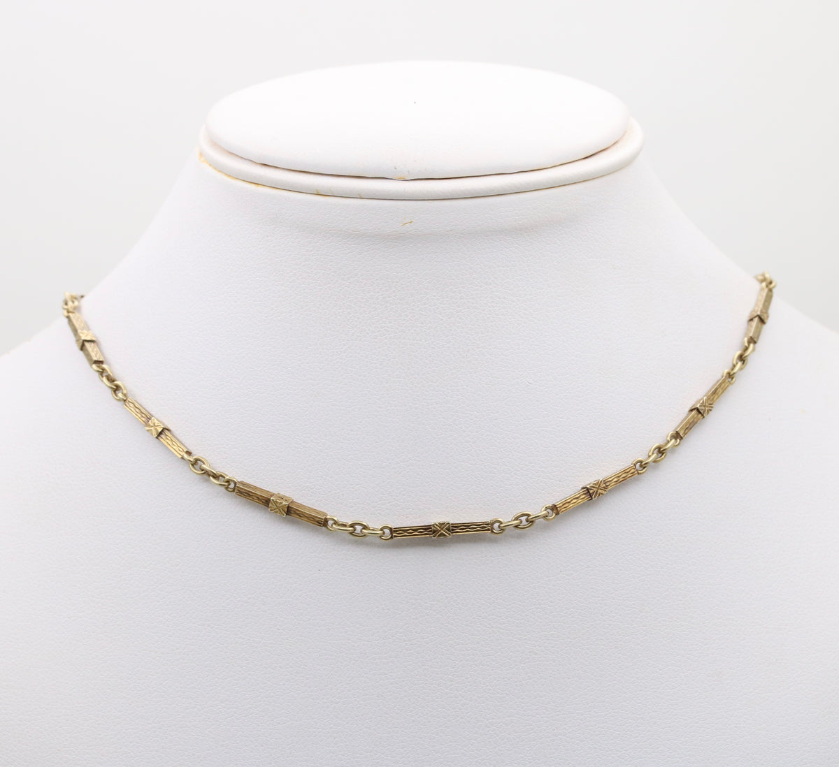 Art Deco 14K Gold Bar Link Watch Chain, 14.6” Long