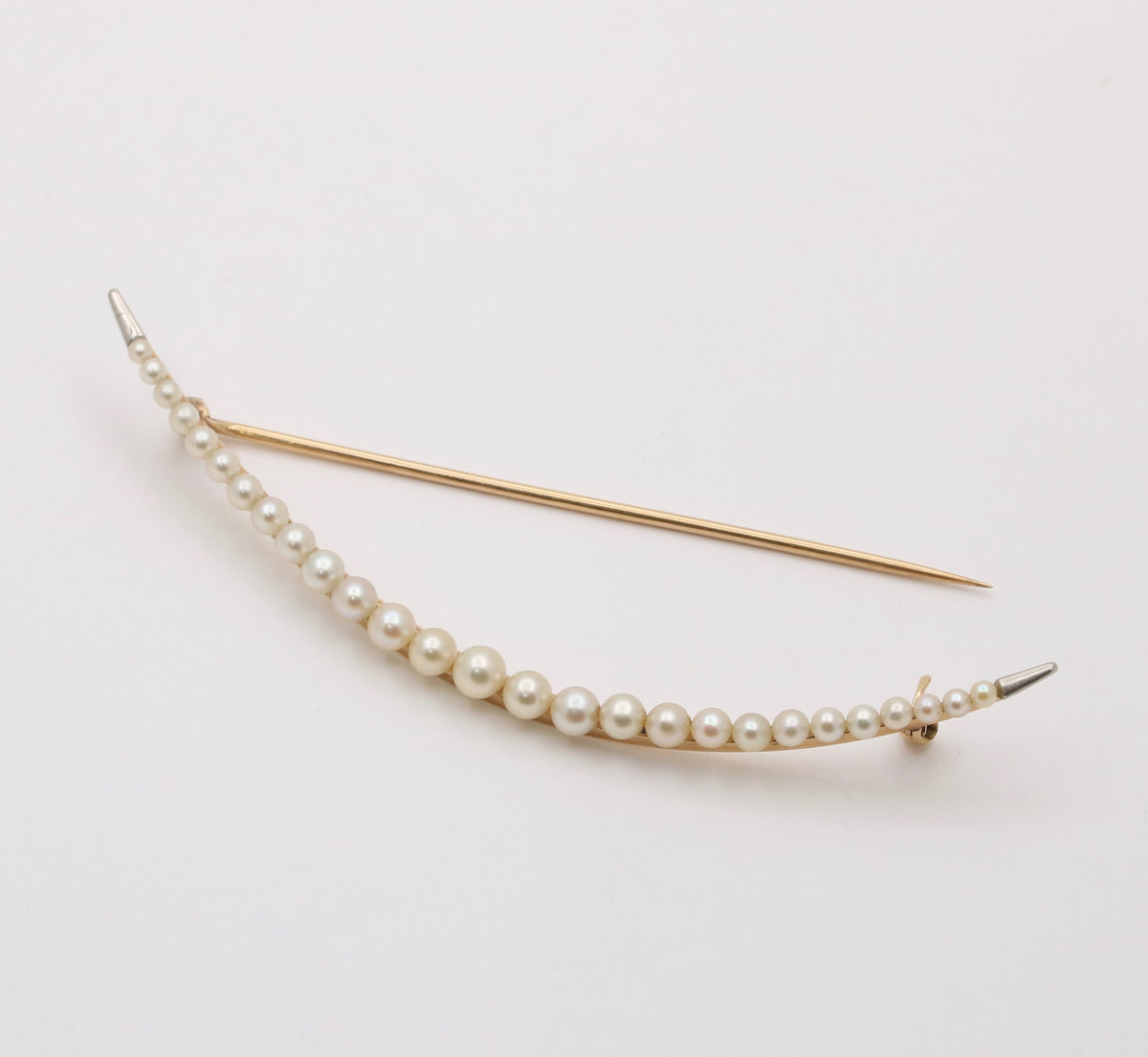 Vintage Pearl and 14K Gold Crescent Pin