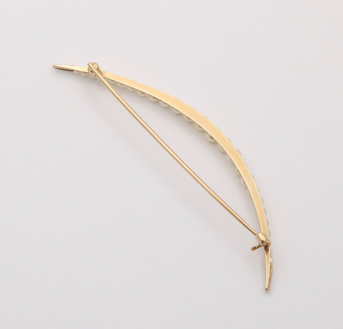 Vintage Pearl and 14K Gold Crescent Pin
