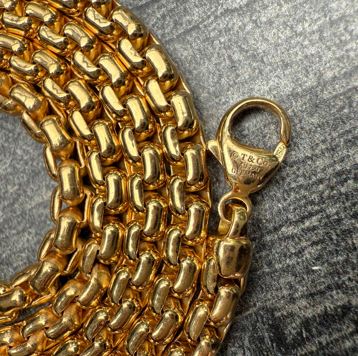 Vintage Tiffany & Co 18K Gold Boxy Biker Link Chain, 91.5 Grams