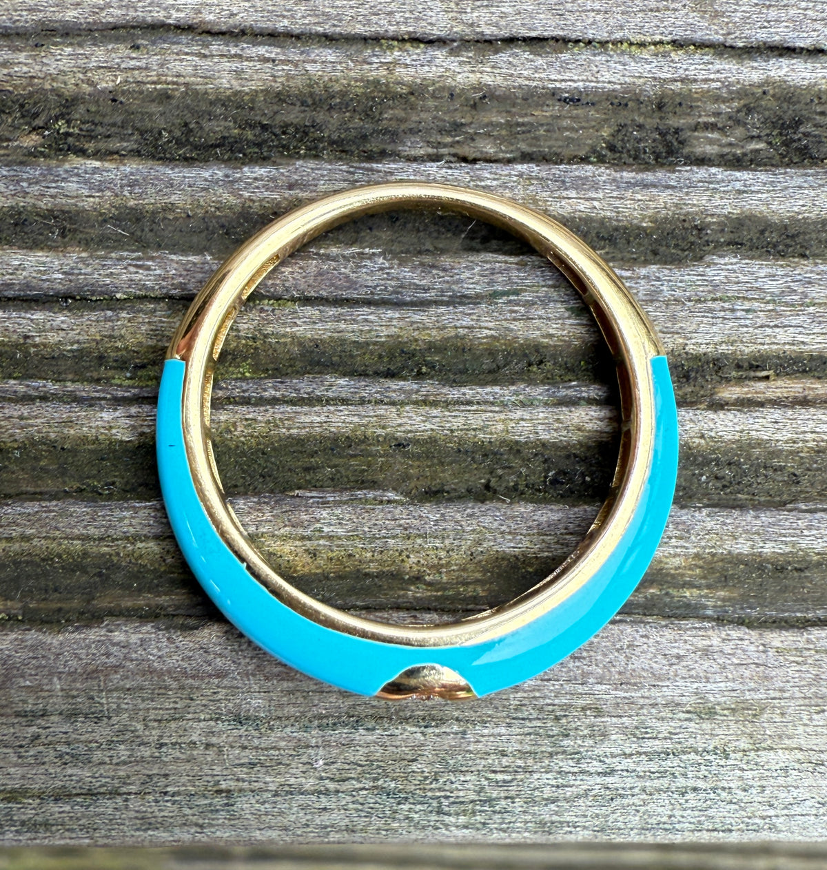 Turquoise Enamel, 18K Gold, and Diamond Band, Size 6.75
