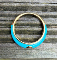 Turquoise Enamel, 18K Gold, and Diamond Band, Size 6.75