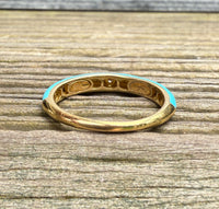 Turquoise Enamel, 18K Gold, and Diamond Band, Size 6.75
