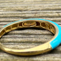 Turquoise Enamel, 18K Gold, and Diamond Band, Size 6.75