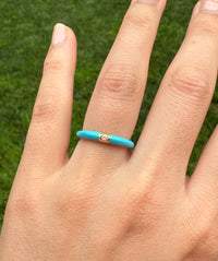 Turquoise Enamel, 18K Gold, and Diamond Band, Size 6.75
