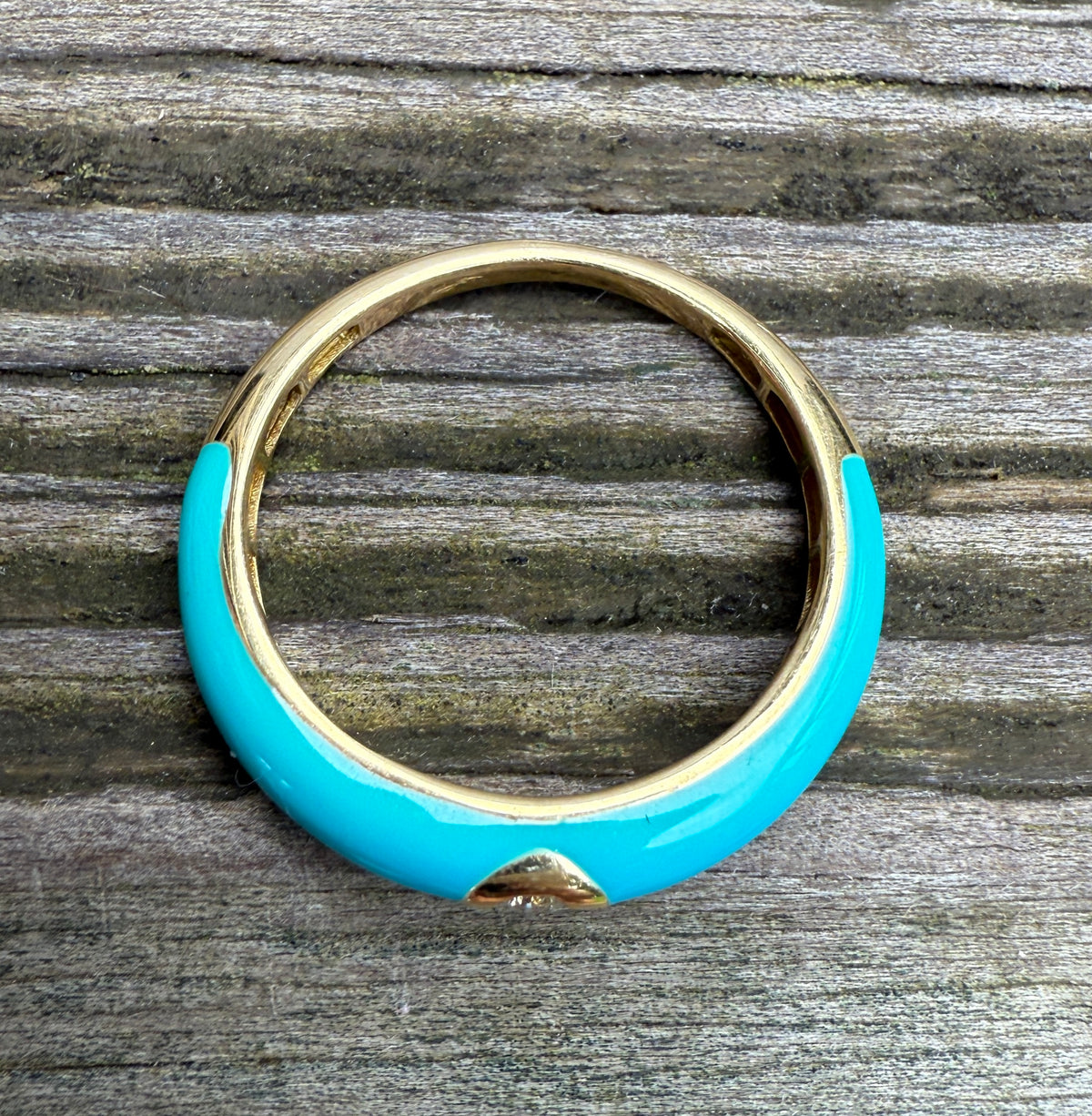 Dark Turquoise Enamel, 18K Gold, and Diamond Band, Size 6.25