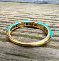 Dark Turquoise Enamel, 18K Gold, and Diamond Band, Size 6.25